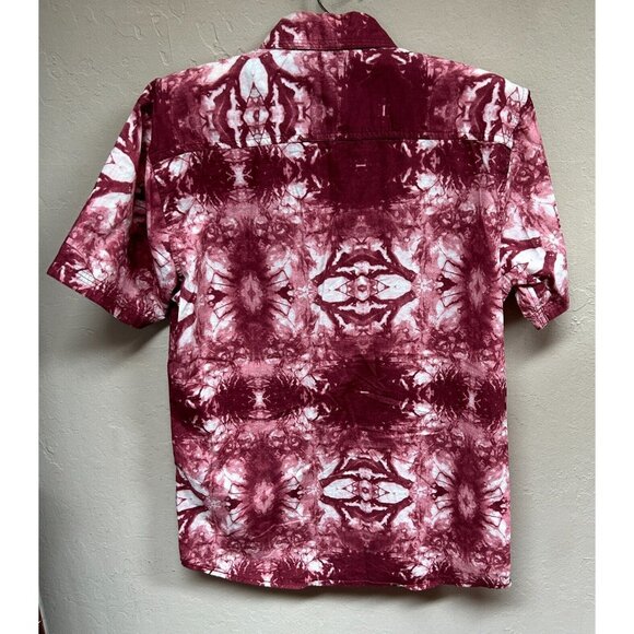 Tranquility Mayhem Mens Tie-Dye Button Up Shirt Short Sleeve Pocket Medium Red - Picture 2 of 9